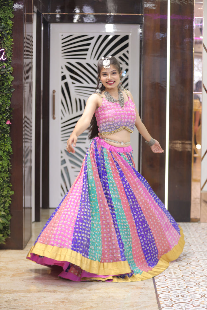 Multicoloured Bandhej Lehenga Choli