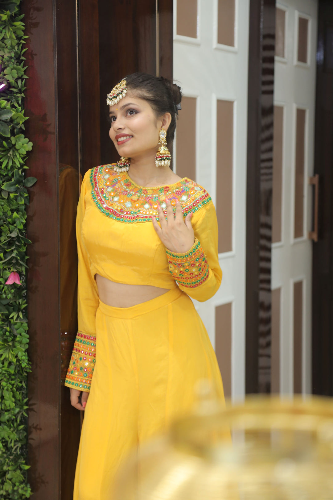 Yellow Crop Top with Kali Plazo