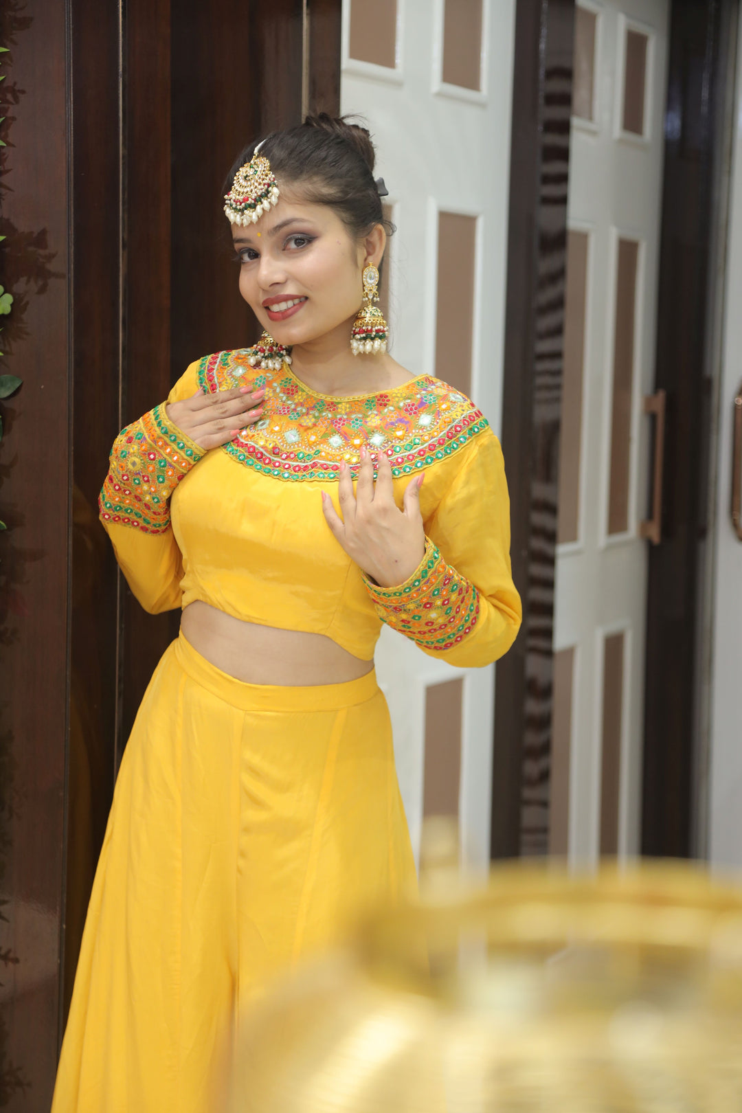 Yellow Crop Top with Kali Plazo