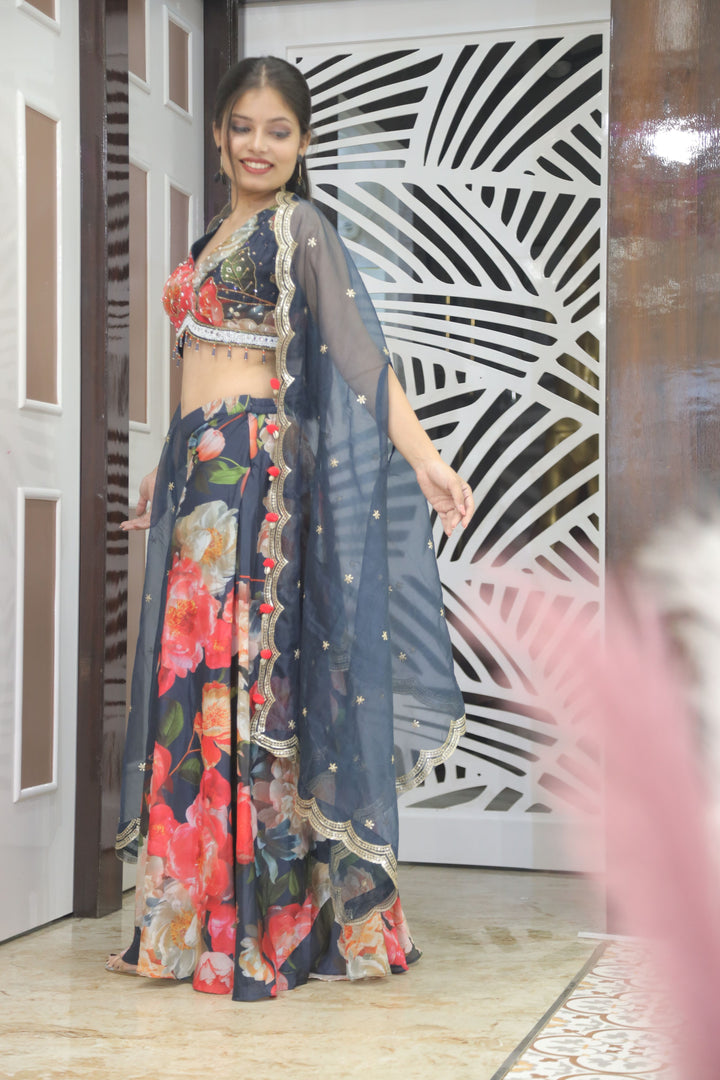 Elegant Black Printed Lehenga – Modern Charm with Traditional Flair