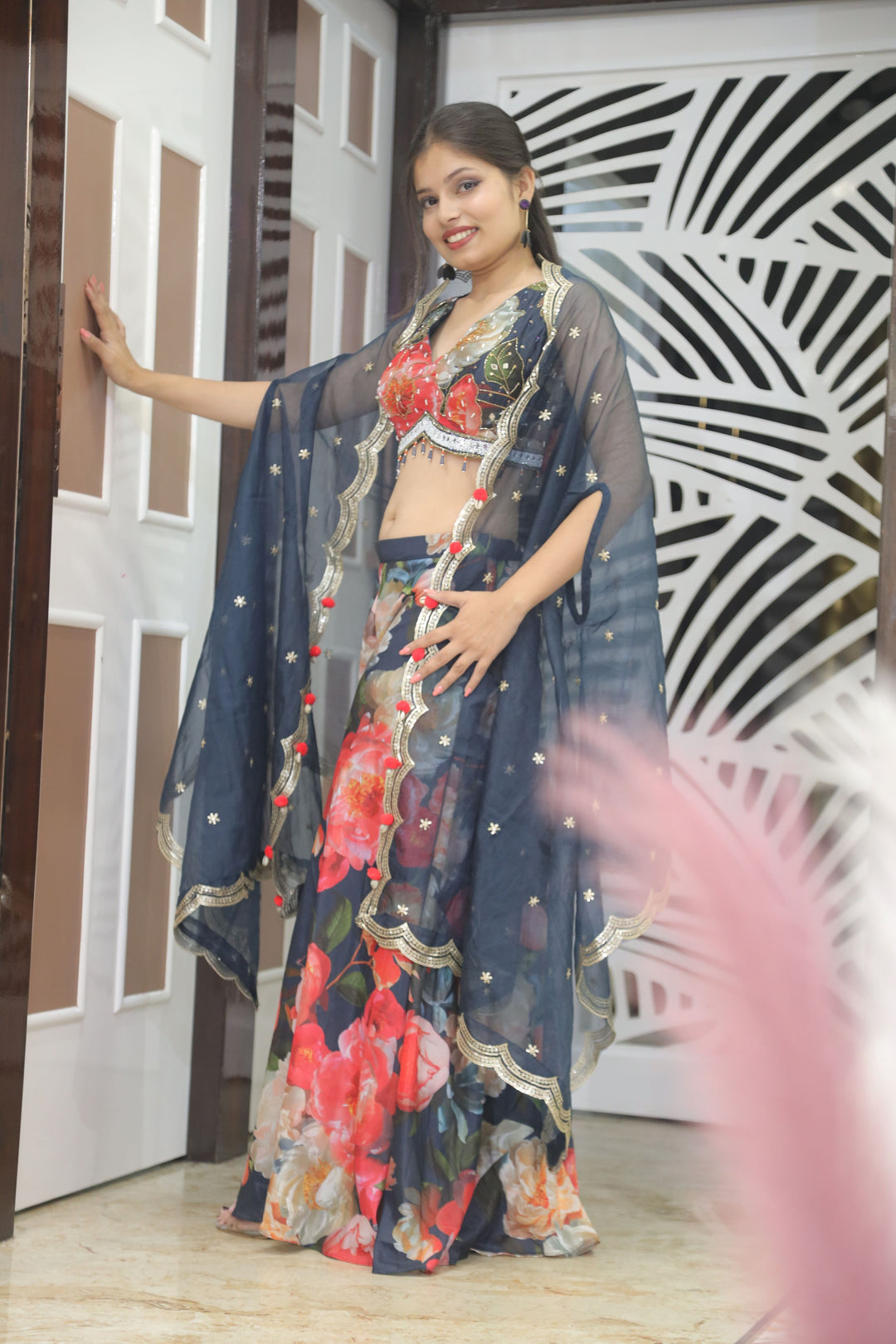 Elegant Black Printed Lehenga – Modern Charm with Traditional Flair