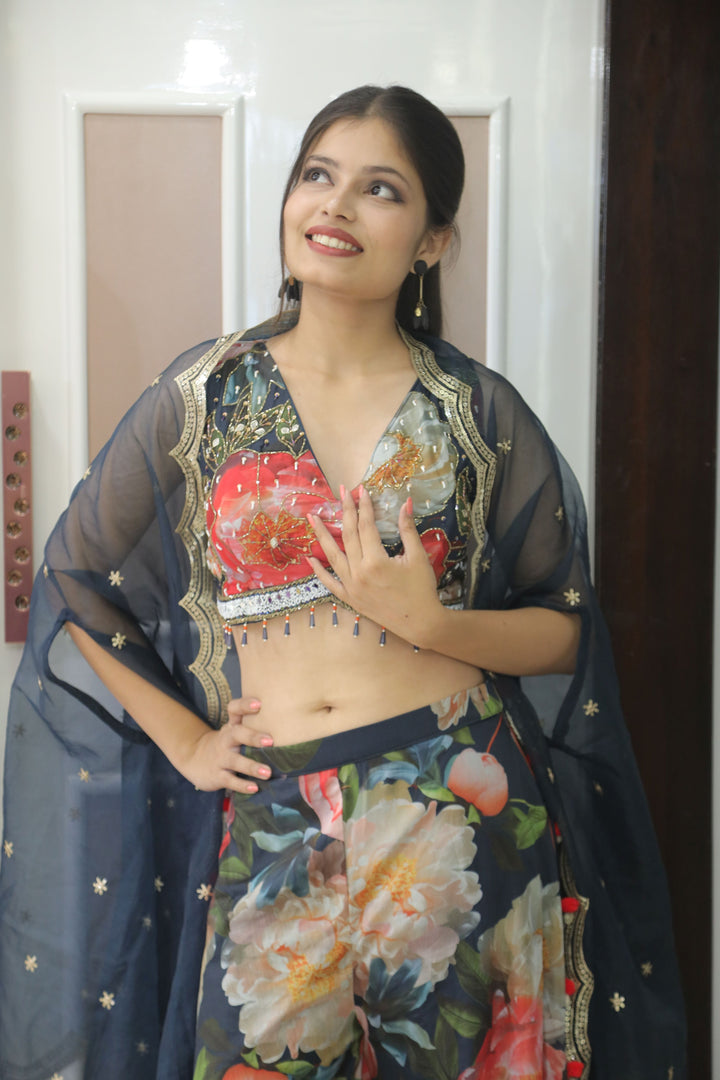 Elegant Black Printed Lehenga – Modern Charm with Traditional Flair