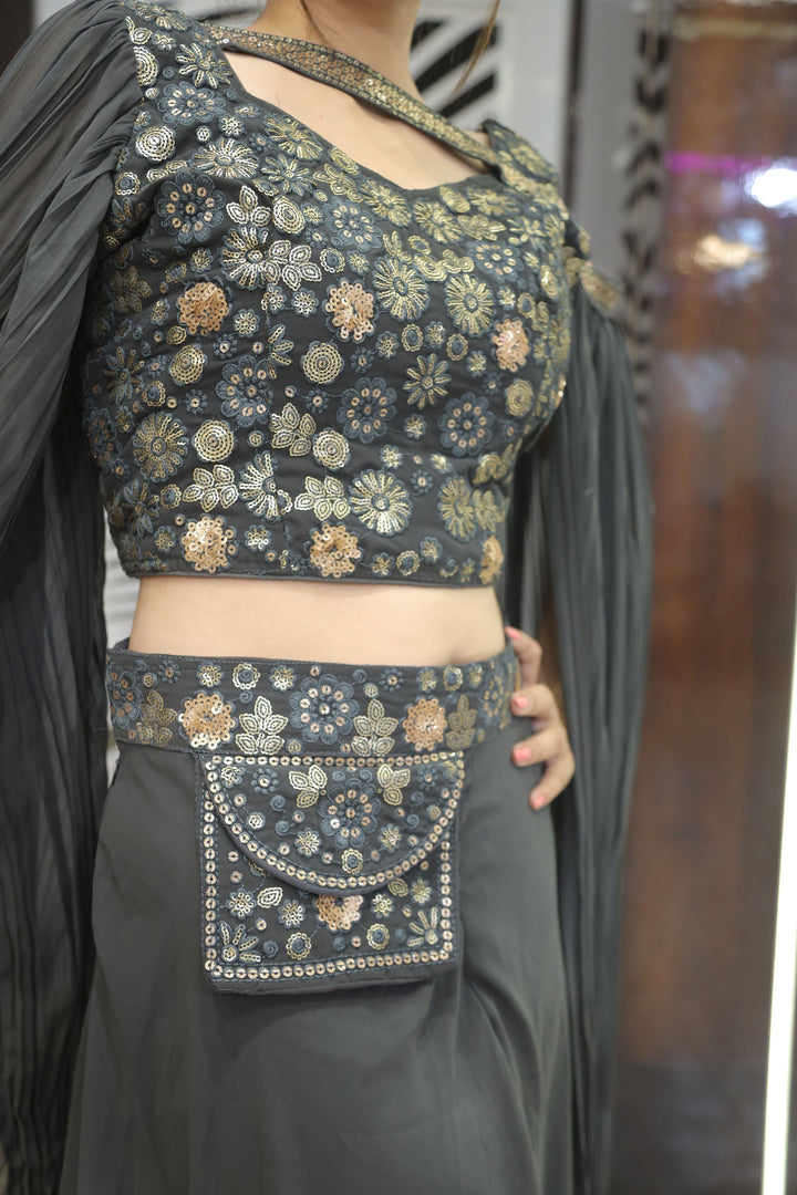 Elegant Black Crop Top with Plazo & Dupatta