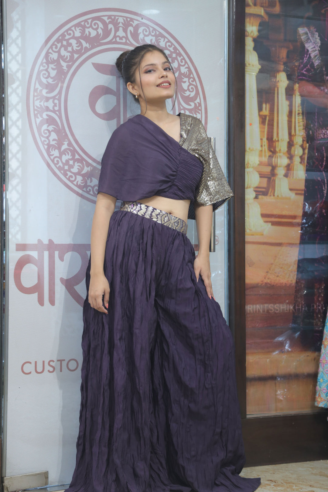 Elegant Wine Crop Top with Plazo
