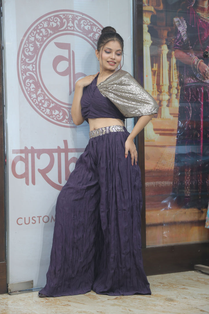 Elegant Wine Crop Top with Plazo
