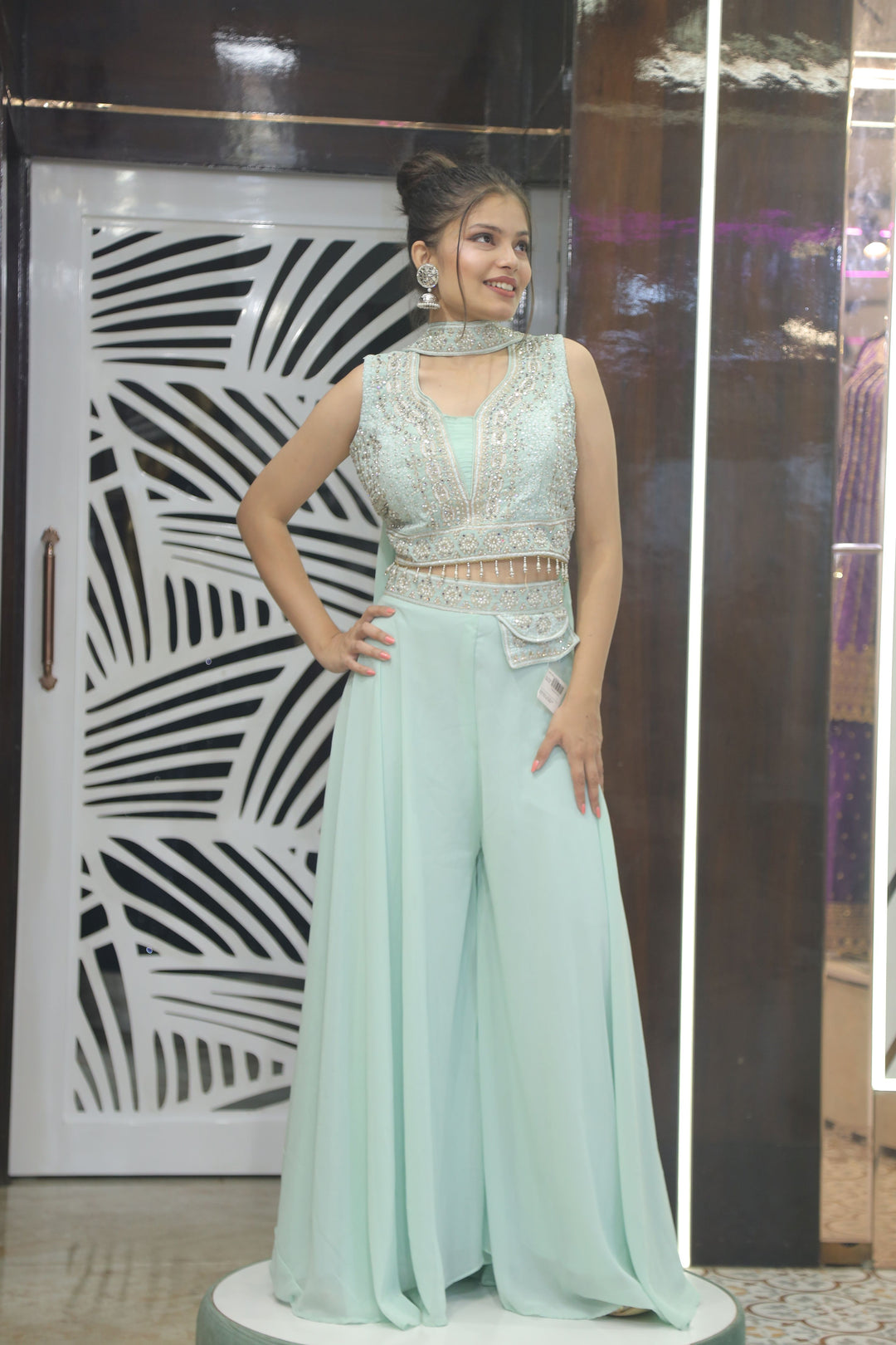 Refreshing Sea Blue Crop Top with Plazo
