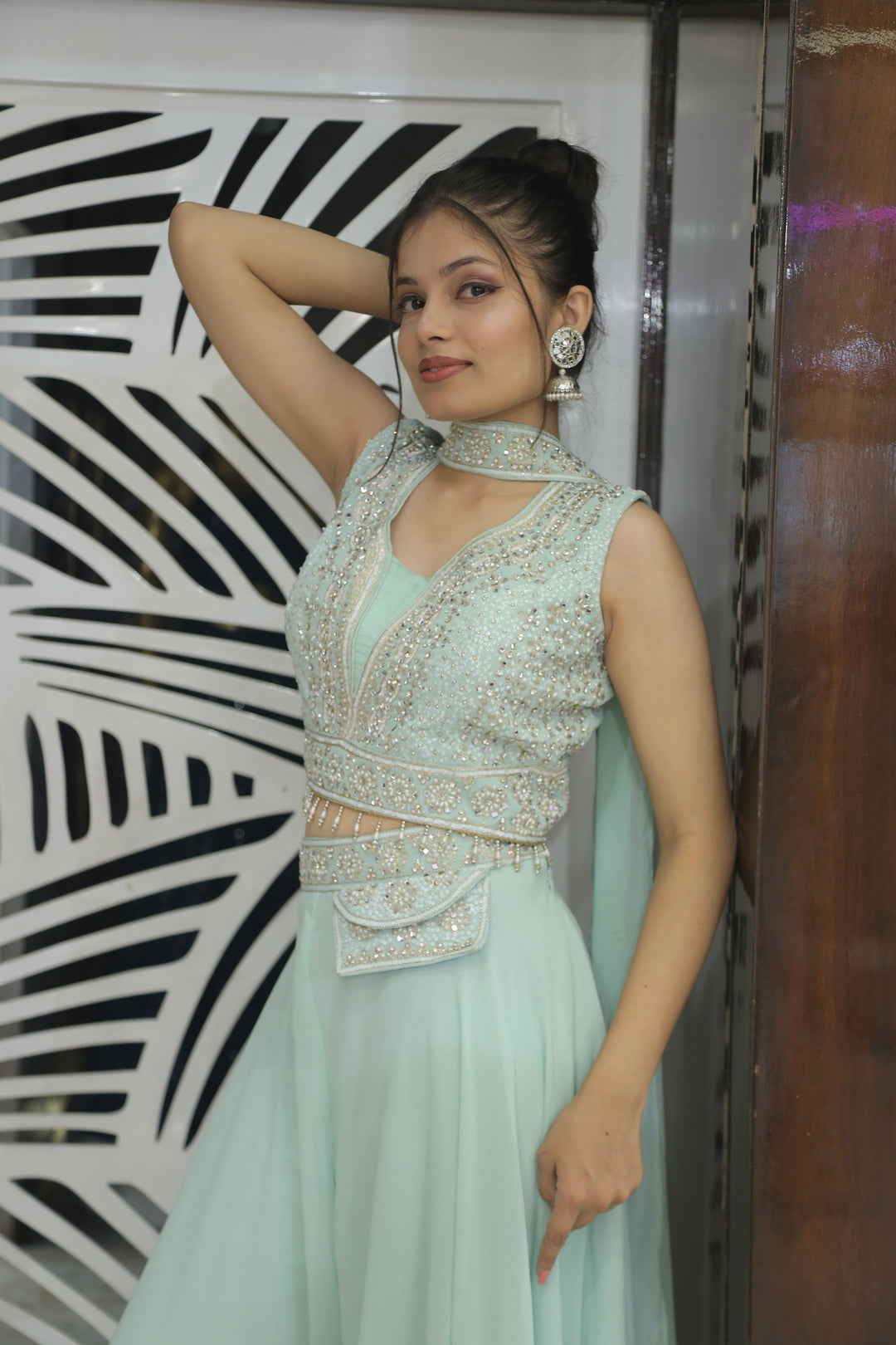 Refreshing Sea Blue Crop Top with Plazo