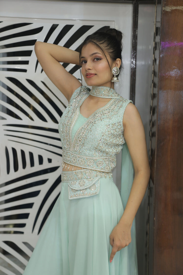 Refreshing Sea Blue Crop Top with Plazo