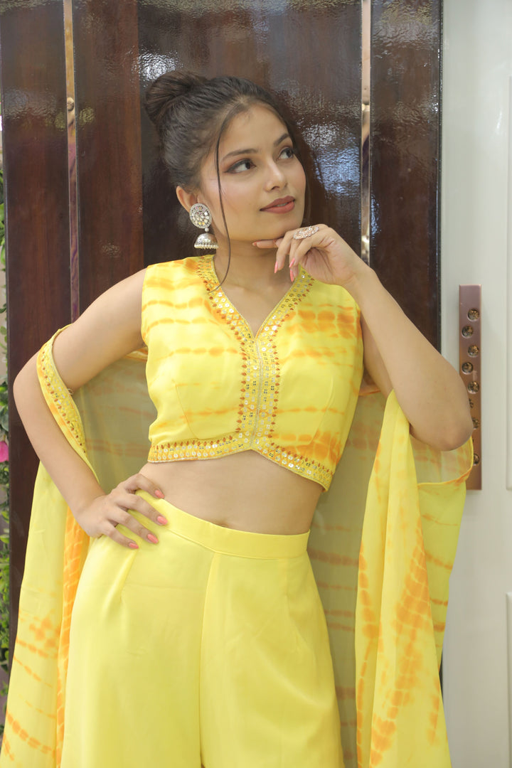 Bright Yellow Crop Top with Elegant Shrug