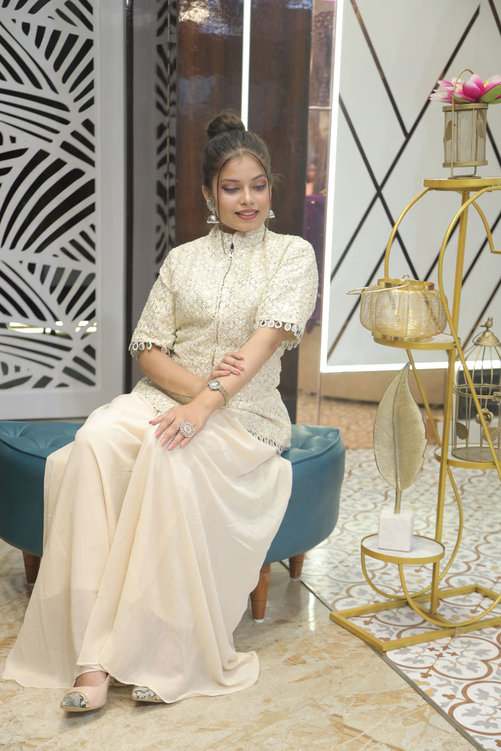 Elegant Off-White Top with Plazo