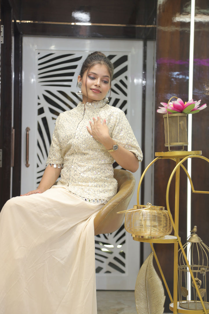 Elegant Off-White Top with Plazo