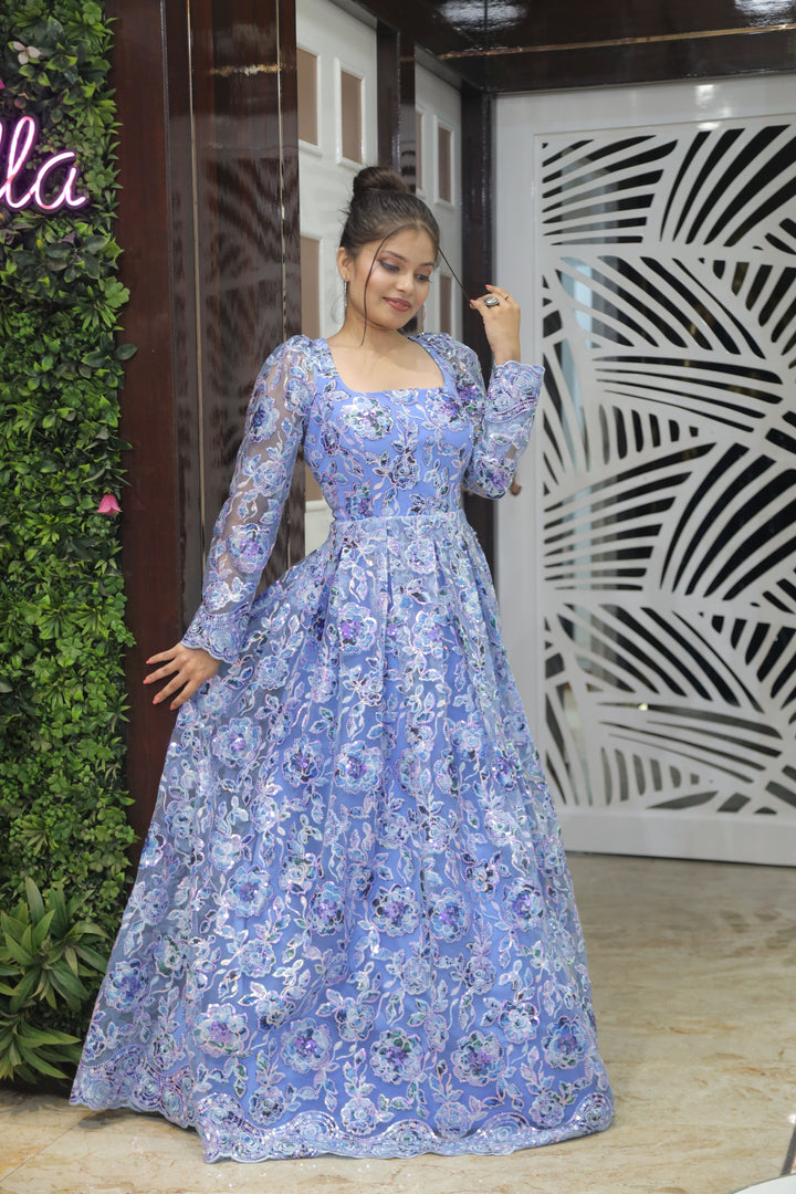 Ethereal Blue Net Gown