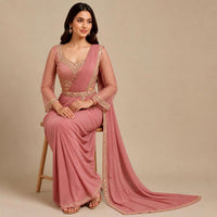 Light Pink Ligra Stretchable Saree with Heavy-Work Blouse & Belt