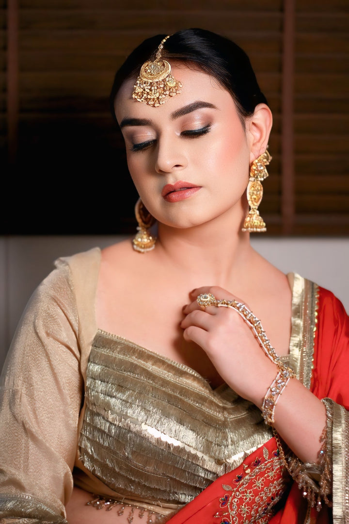 Pure Red crepe Handworked Saree