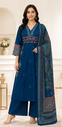 Blue Cotton Mirror & Shell-Work Pant Kurta Set