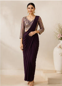 Dark Purple Ready-to-Wear Saree with Heavy-Work Blouse