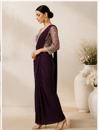 Dark Purple Ready-to-Wear Saree with Heavy-Work Blouse