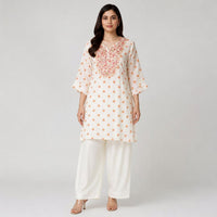 Off-White Pure Crêpe Printed Mirror-Sequence Pant Kurta Set