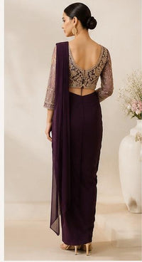 Dark Purple Ready-to-Wear Saree with Heavy-Work Blouse