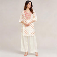 Off-White Pure Crêpe Printed Mirror-Sequence Pant Kurta Set