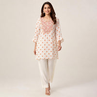 Off-White Pure Crêpe Printed Mirror-Sequence Pant Kurta Set