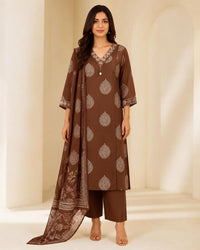 Light Brown Cotton Printed Kurta Pant Set
