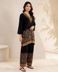 Black Cotton Kashmiri-Print Kurta Set