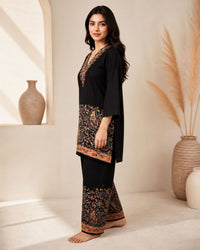 Black Cotton Kashmiri-Print Kurta Set