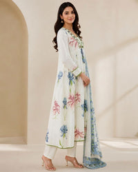 White Printed Cotton Pant Kurta Dupatta Suit