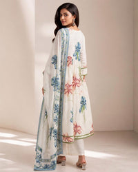 White Printed Cotton Pant Kurta Dupatta Suit