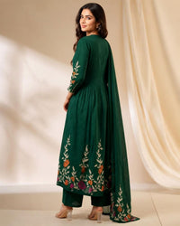 Bottle Cream Cotton Printed Kurta Pant Dupatta Set