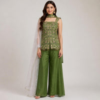 Olive Green Chinna Plazo Kurta Dupatta Suit
