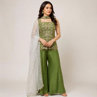 Olive Green Chinna Plazo Kurta Dupatta Suit