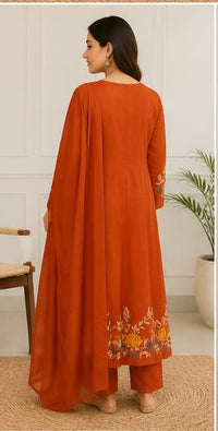 Rust Orange Cotton Printed Kurta Pant Set