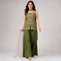 Olive Green Chinna Plazo Kurta Dupatta Suit