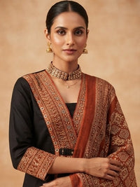 Black & Brown Cotton Printed Pant Kurta Set