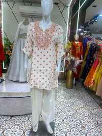 Off-White Pure Crêpe Printed Mirror-Sequence Pant Kurta Set