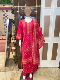 Rani Pink Pure Cotton Mirror-Detail Kurta Pant Set