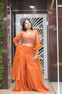 Orange Premium Crop Top With Palazzo For Women
