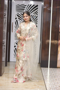 Cream Premium Crepe Kurta Set For Women