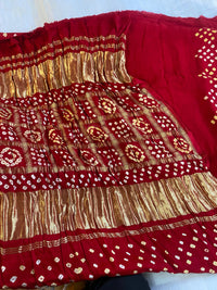 Red Modal Silk Bandhej Saree with Zari Work