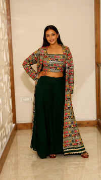 Back Premium Embroidered Crop Top With Shrug For Women