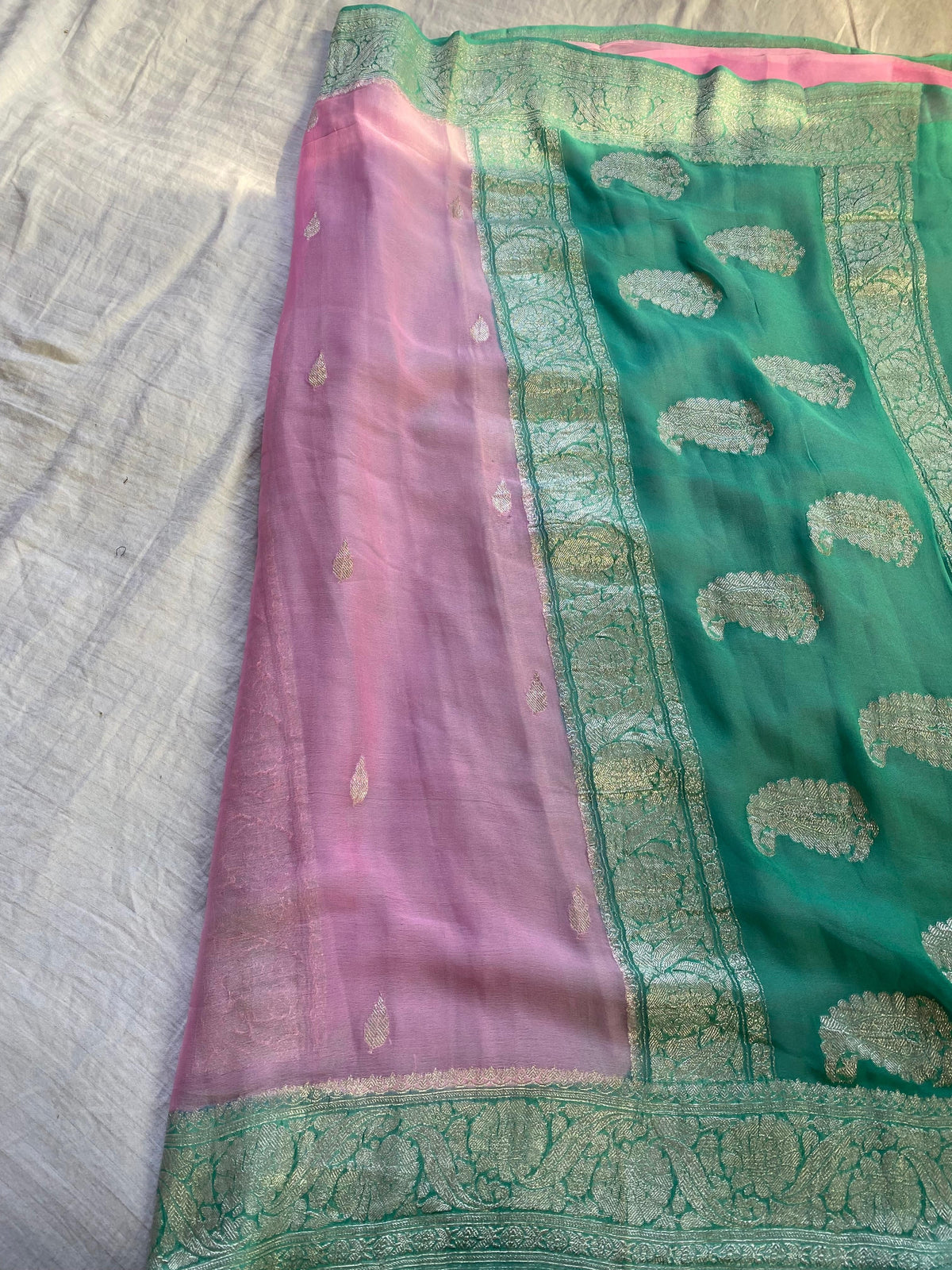 Pink Pure Chiffon Saree with Zari Work