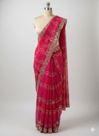 Pink Pure Chiffon Saree with Gotta Patti and Handwork
