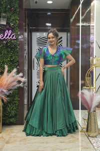 Green Premium Crop Top With Skirt Indo Western Style For Women