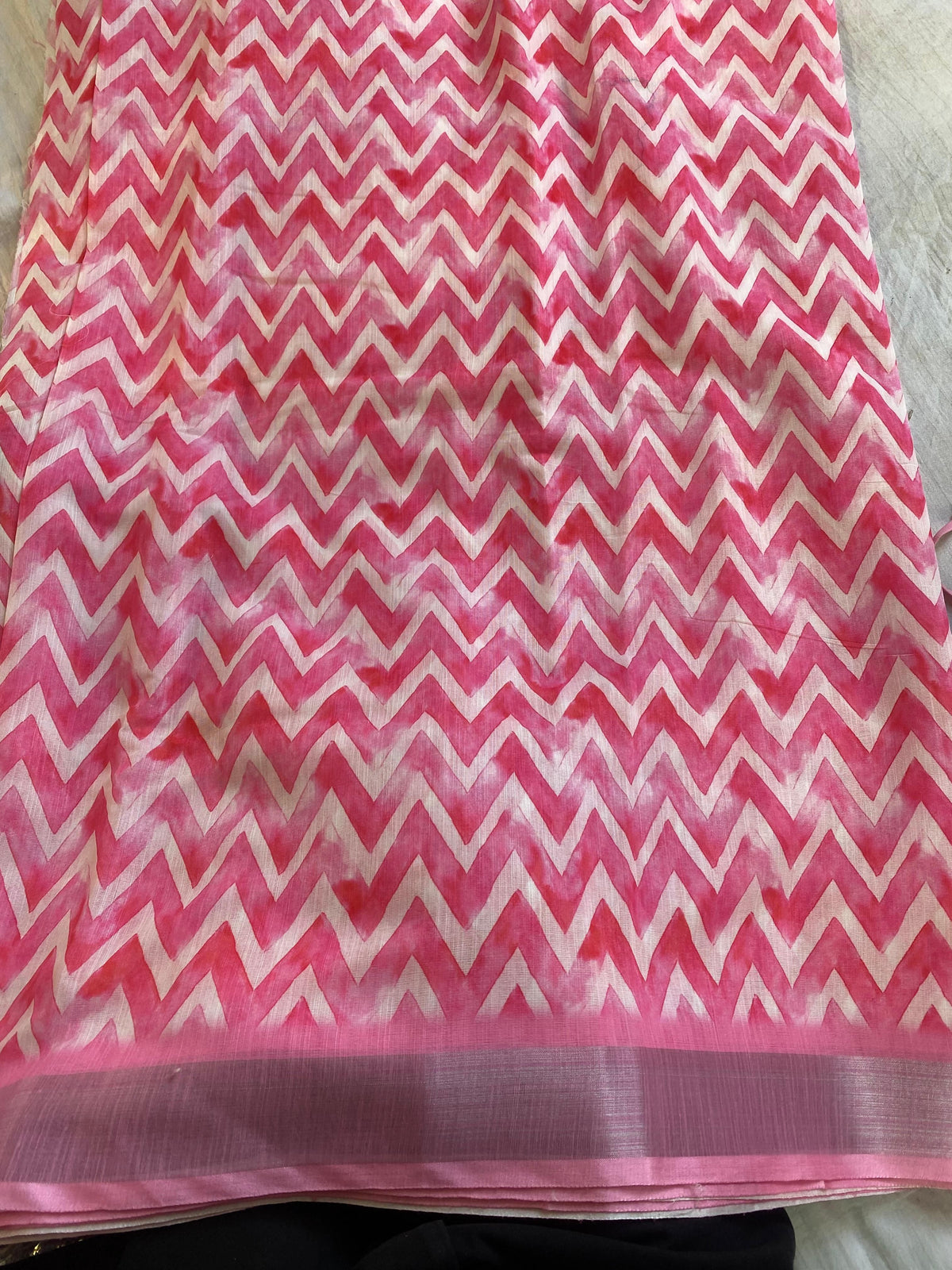 Light Pink Pure Cotton Lahariya Print Saree