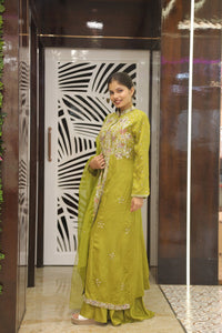 Green Premium Chinnon Kurta Set For Women