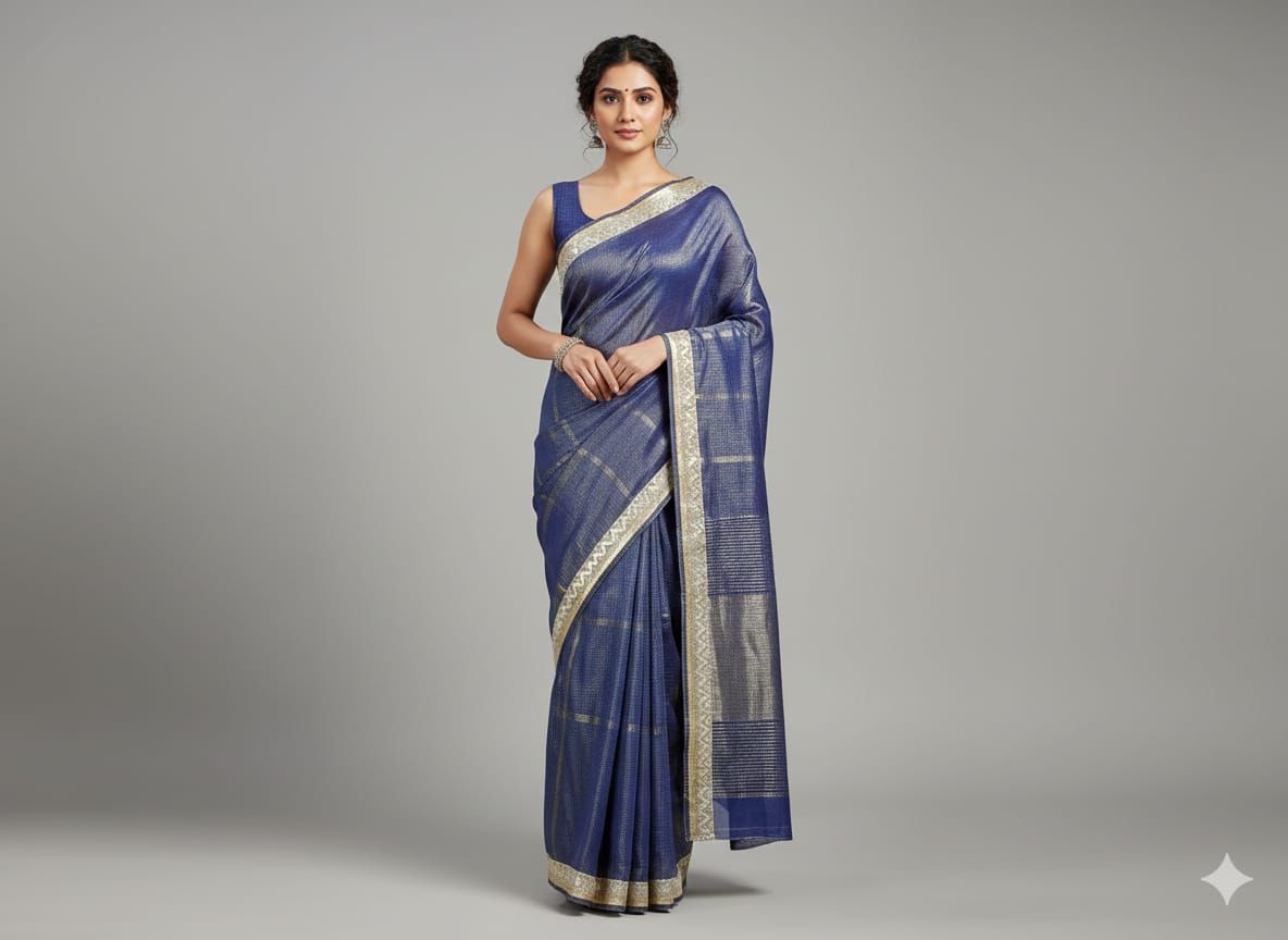 Blue Pure Chanderi Saree with Zari Work