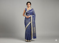 Blue Pure Chanderi Saree with Zari Work