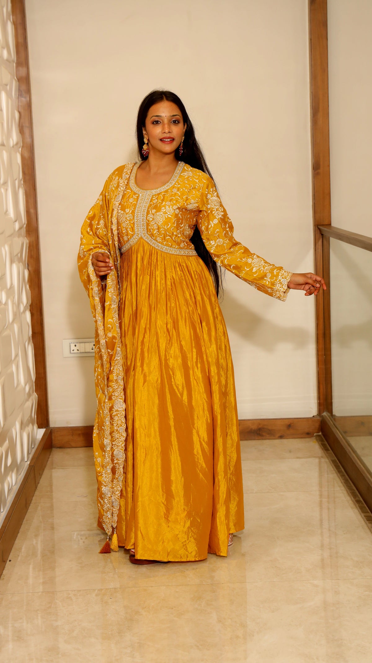 Yellow Premium Chinnon Kurta Set For Women